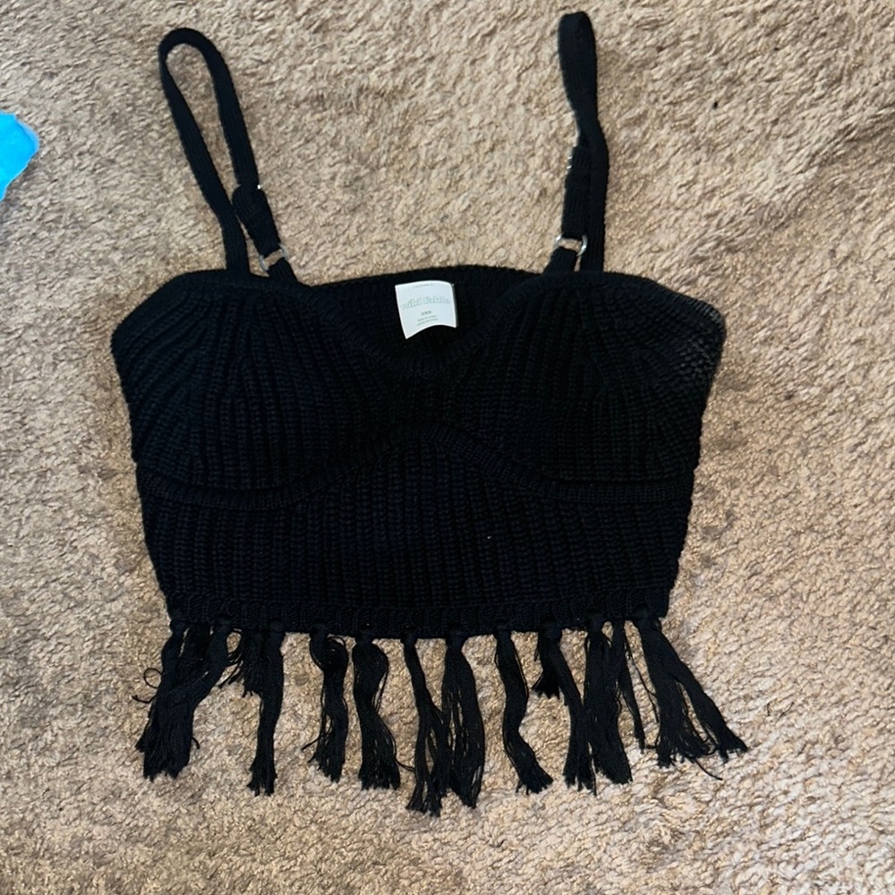 Xhilaration Black Knit Fringe Crop Top never been worn